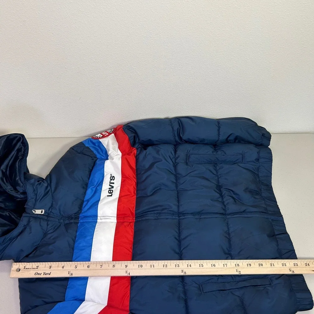 Levi's Kids Puffer Jacket Hooded Blue Red White L‎ (12-13) Boys Girls Coat